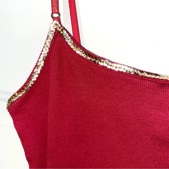 Weather Vane Dark Red Gold Glitter Camisole Sz Large - Picture 3 of 6